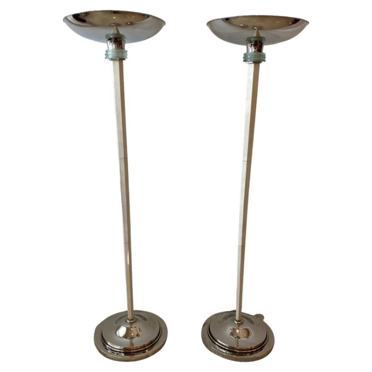 A Pair of Floor Lamps In Parchement with Silver Plated Shades