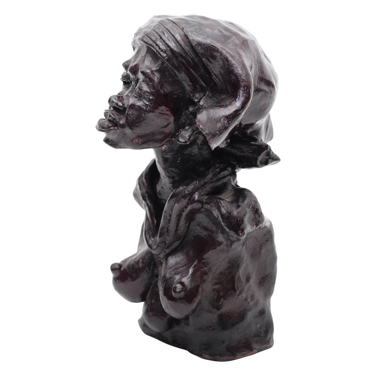 Woman with bandana clay bust
