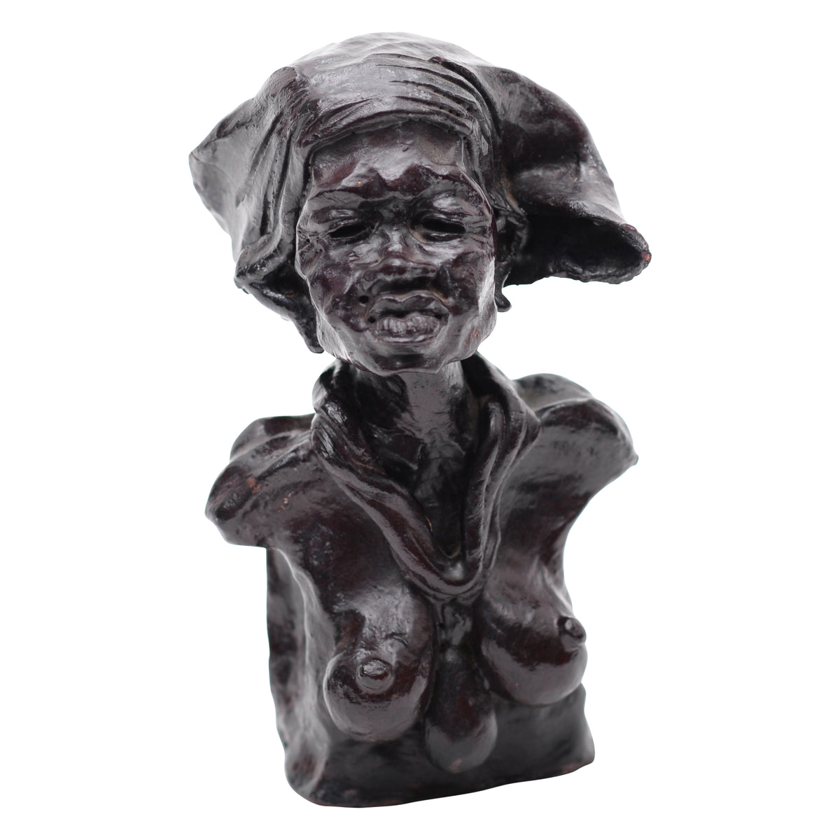 Woman with bandana clay bust