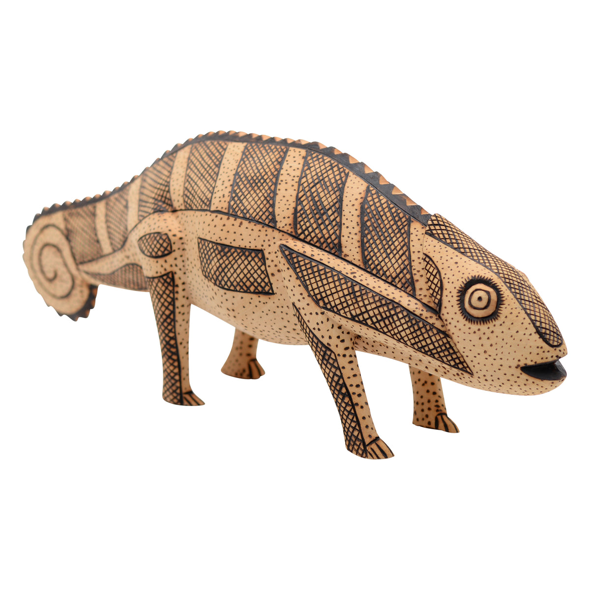 Whimsical chameleon sculpture