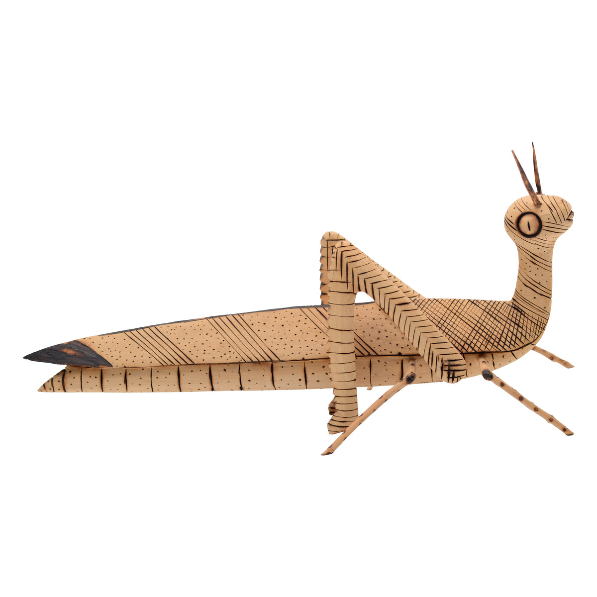 Whimsical grasshopper sculpture