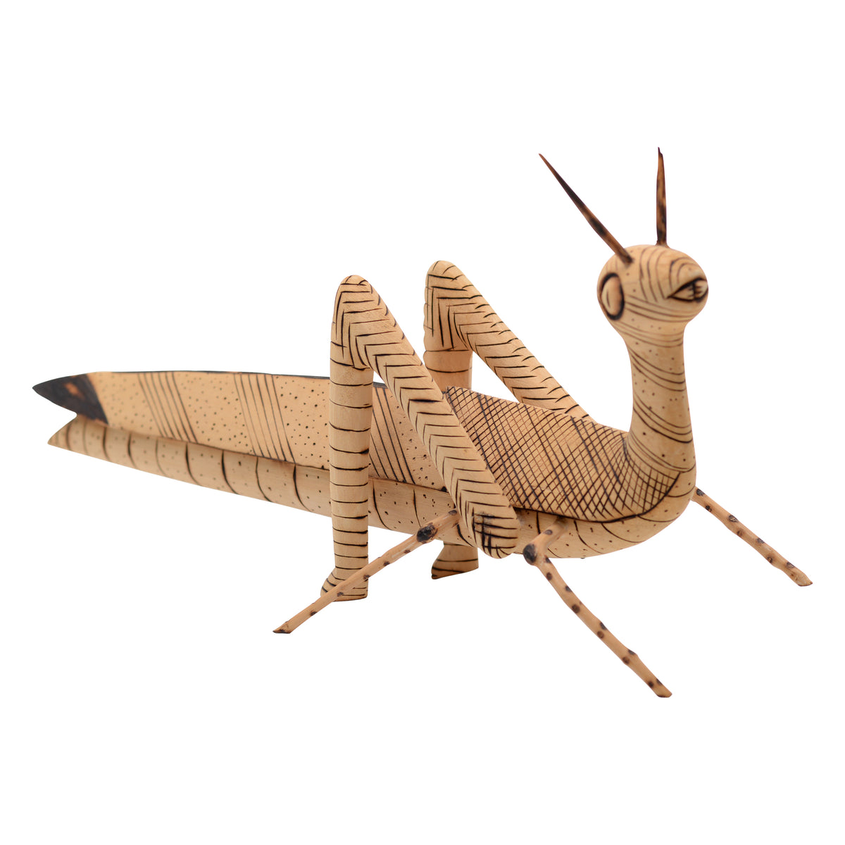Whimsical grasshopper sculpture