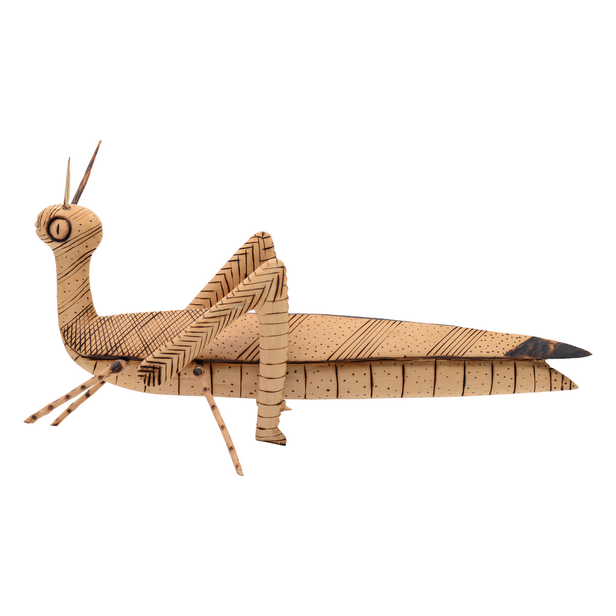 Whimsical grasshopper sculpture