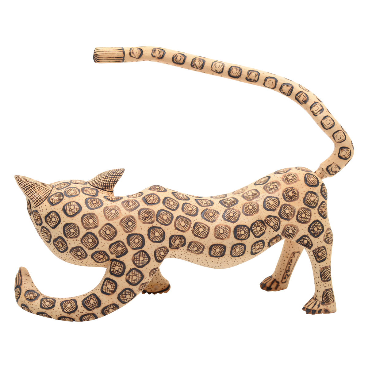 This whimsical folk art leopard sculpture
