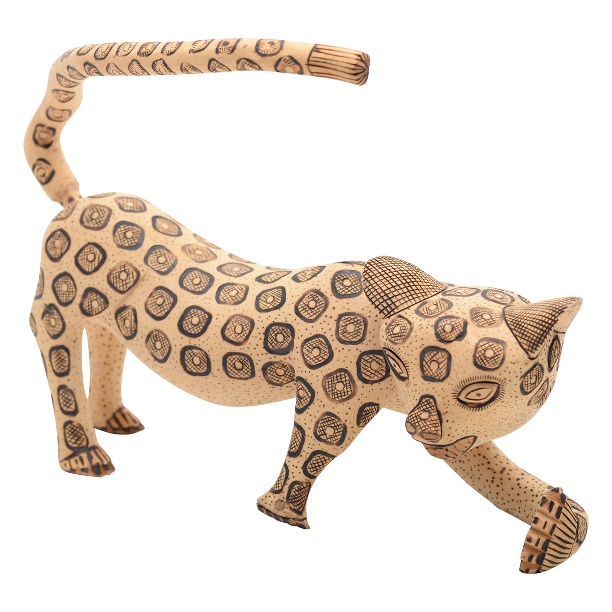 This whimsical folk art leopard sculpture