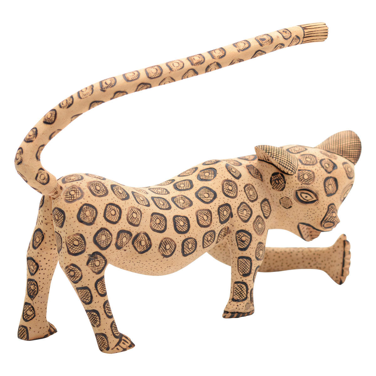 This whimsical folk art leopard sculpture