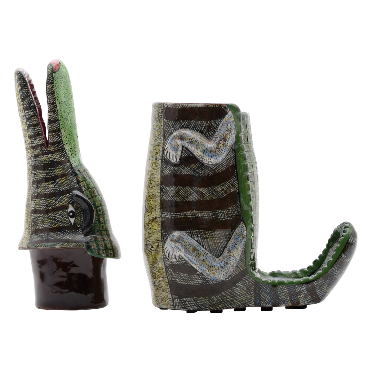 Crocodile lidded vessel