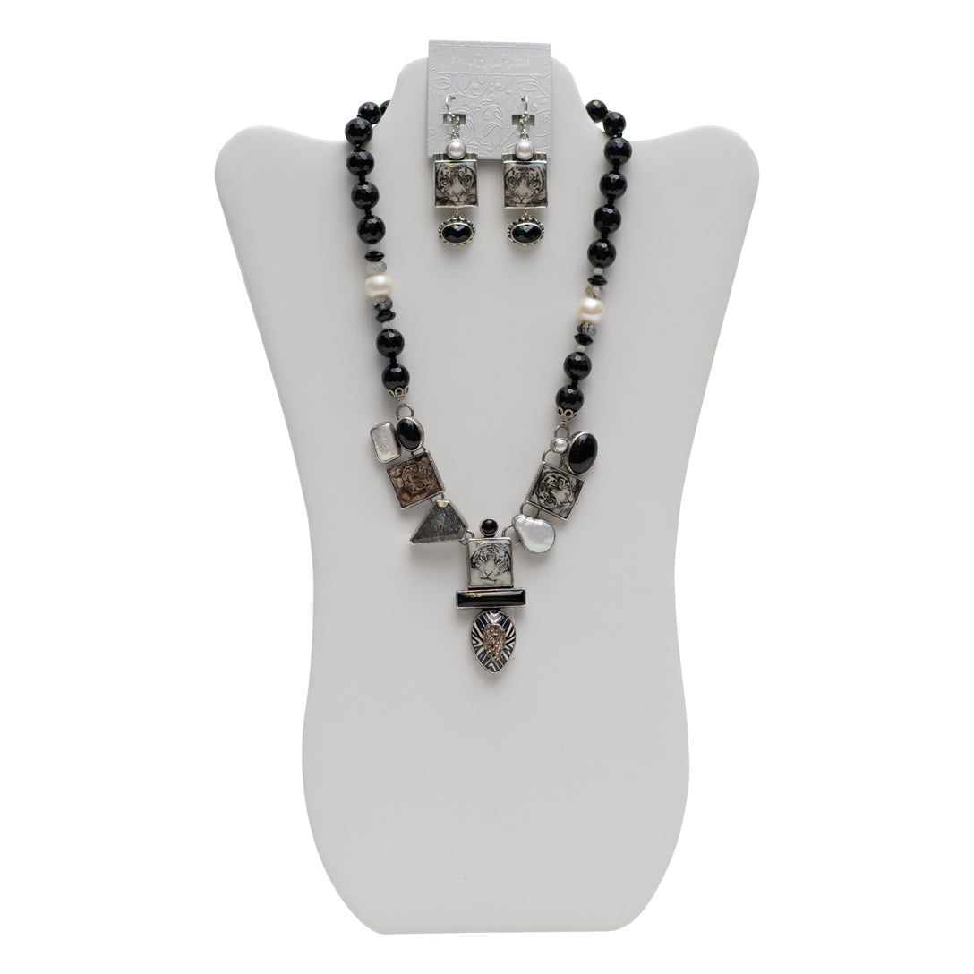 White tiger tile necklace