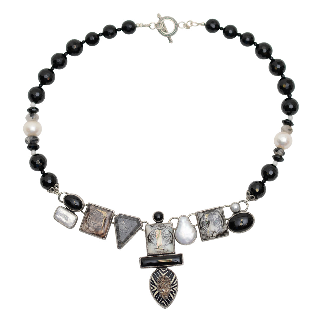 White tiger tile necklace