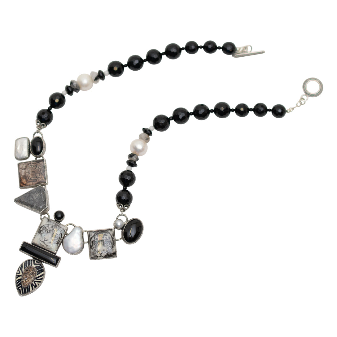 White tiger tile necklace