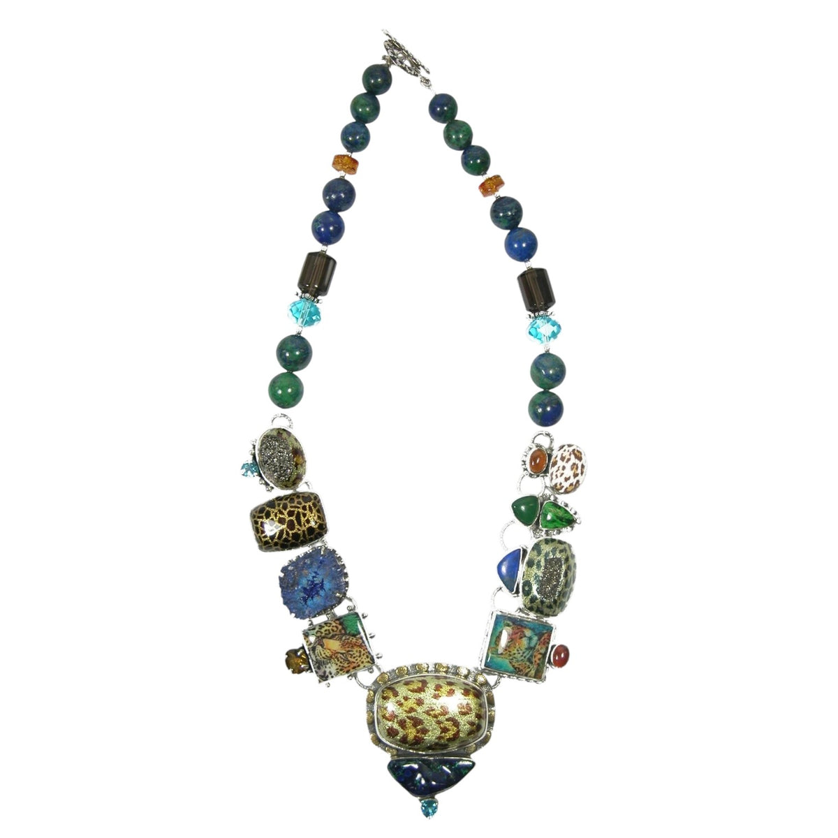 Leopard tile with mixed gemstone necklace