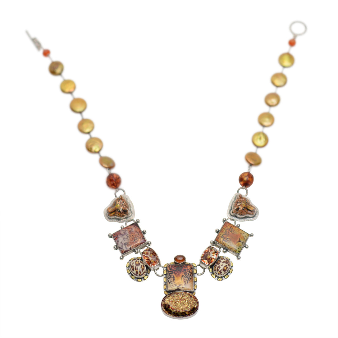 Wild cat tile necklace