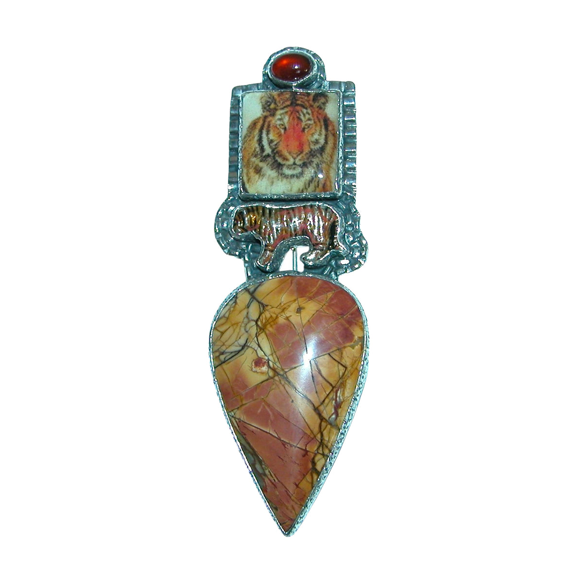 Tiger tile with jasper pin pendant