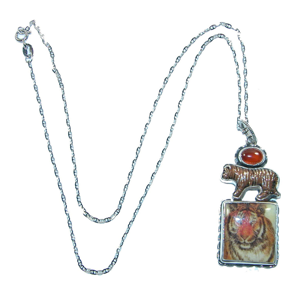 Tiger tile pendant on chain