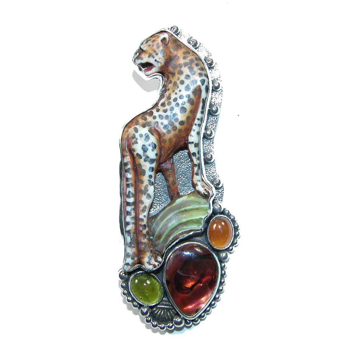 Hand carved leopard pin pendant