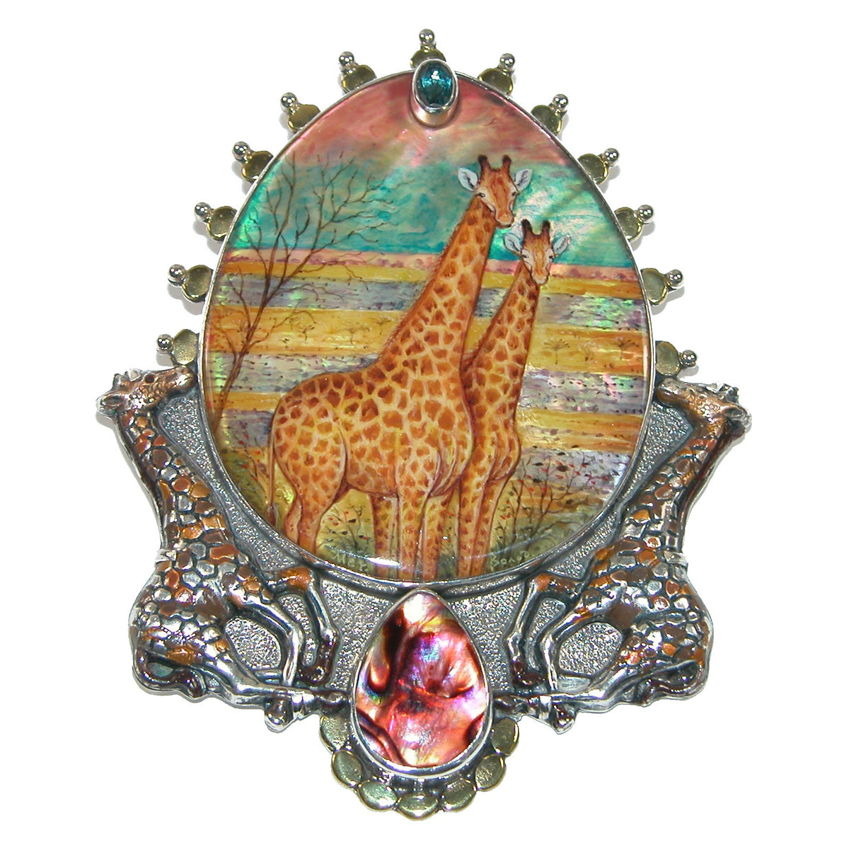 Hand painted giraffe pin pendant