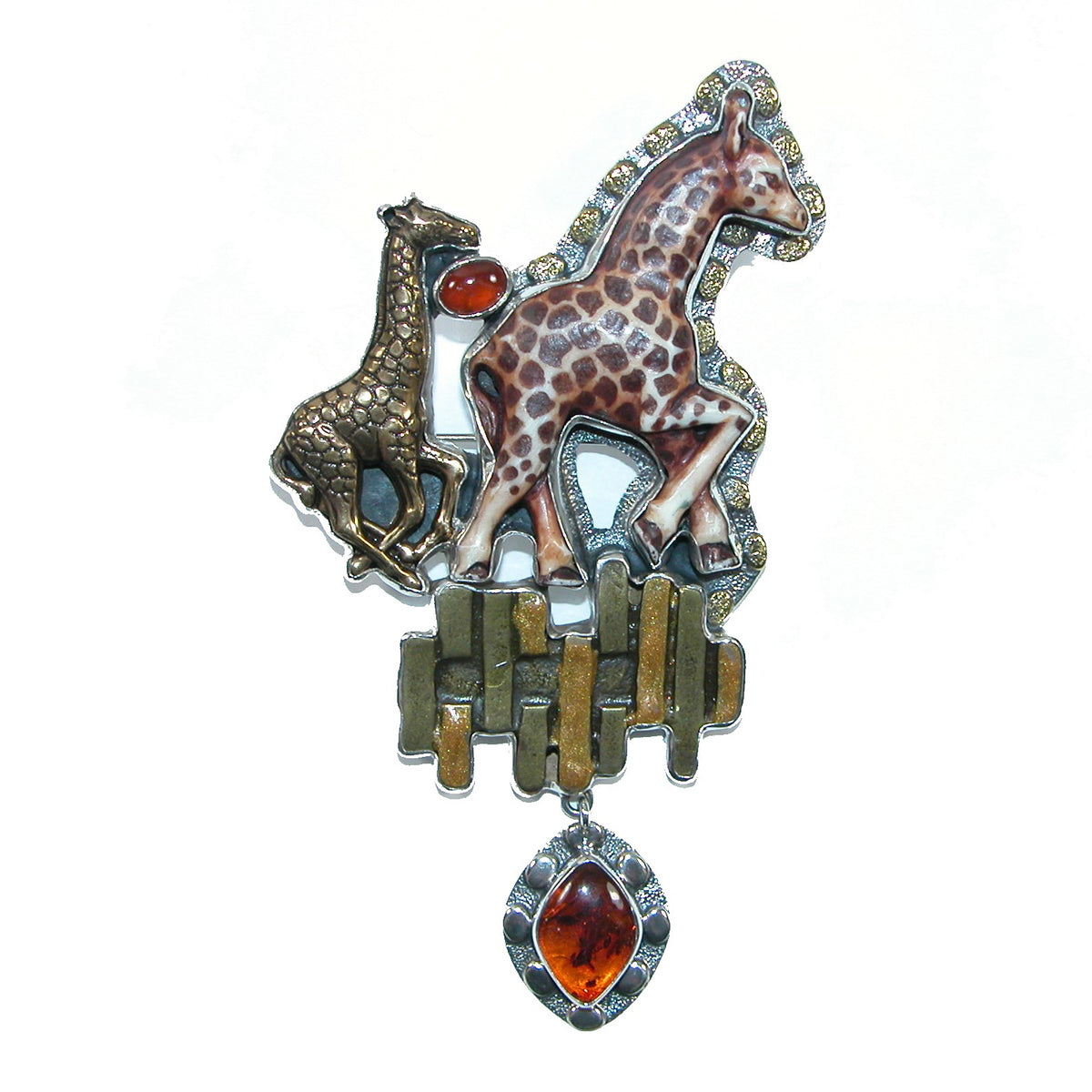 Hand carved scrimshaw giraffe pin pendant