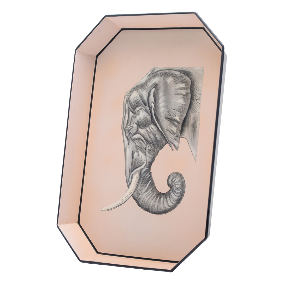 Elephant hand-painted iron tray