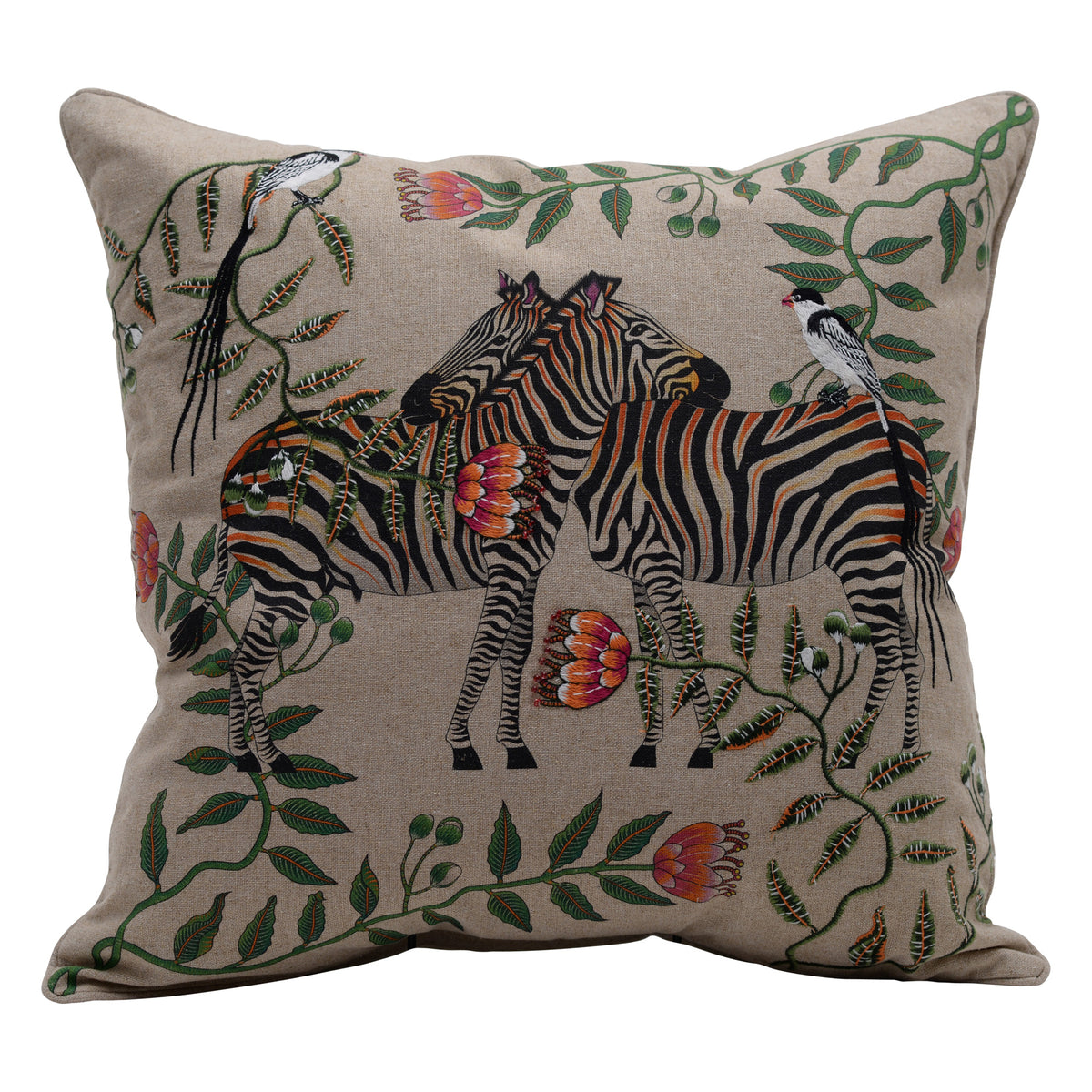 Linen zebra cushion