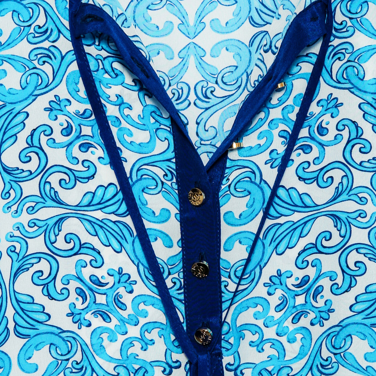 Long turquoise blue silk leopard-print kaftan