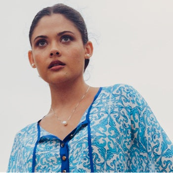 Long turquoise blue silk leopard-print kaftan