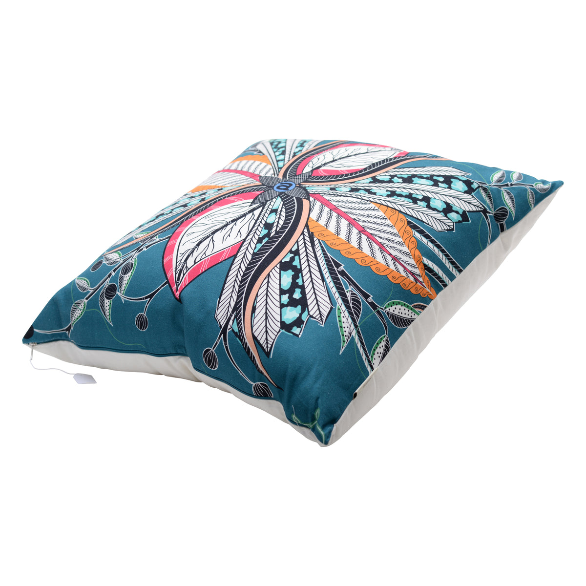 Hippo Flower Teal Antique White Linen Pillow