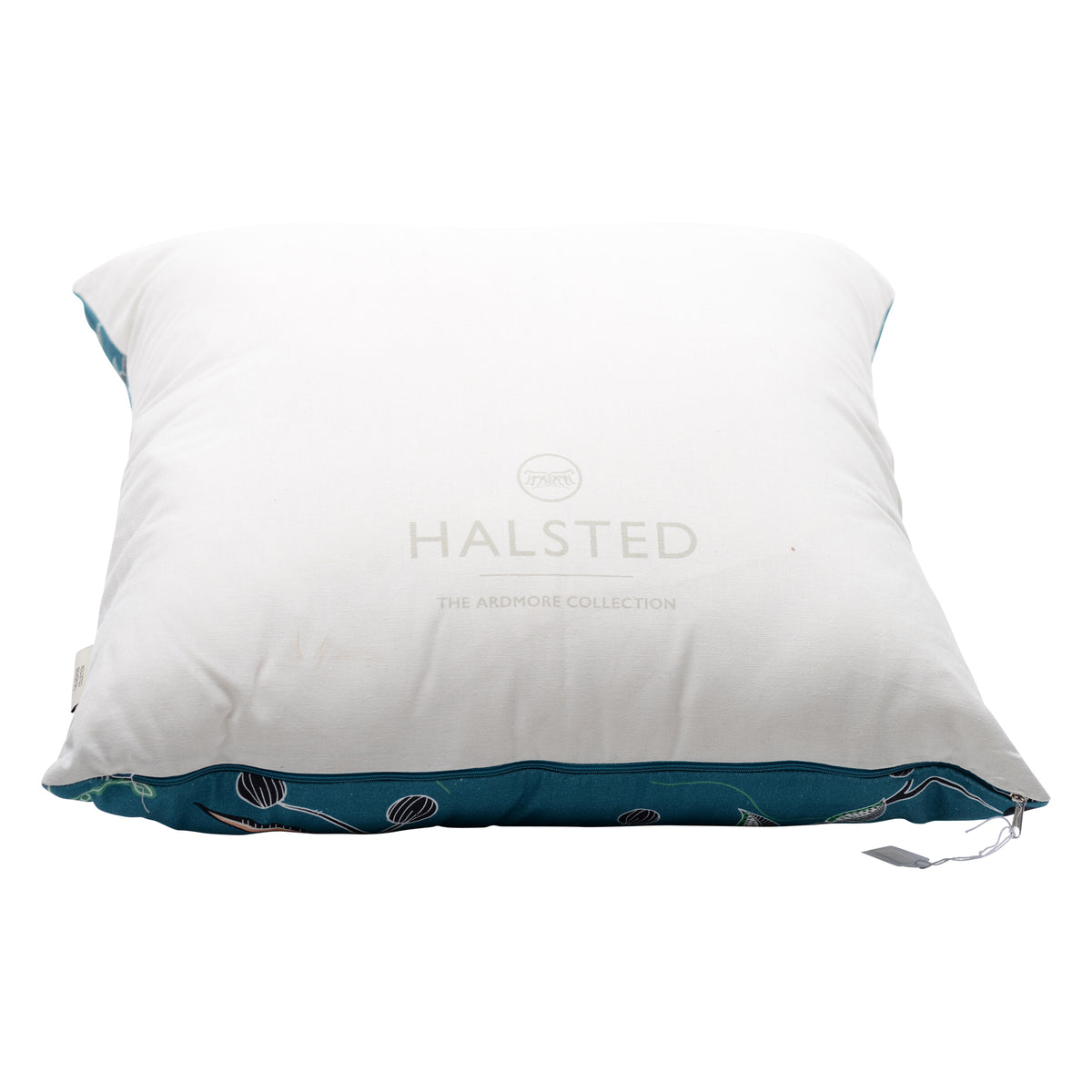 Hippo Flower Teal Antique White Linen Pillow