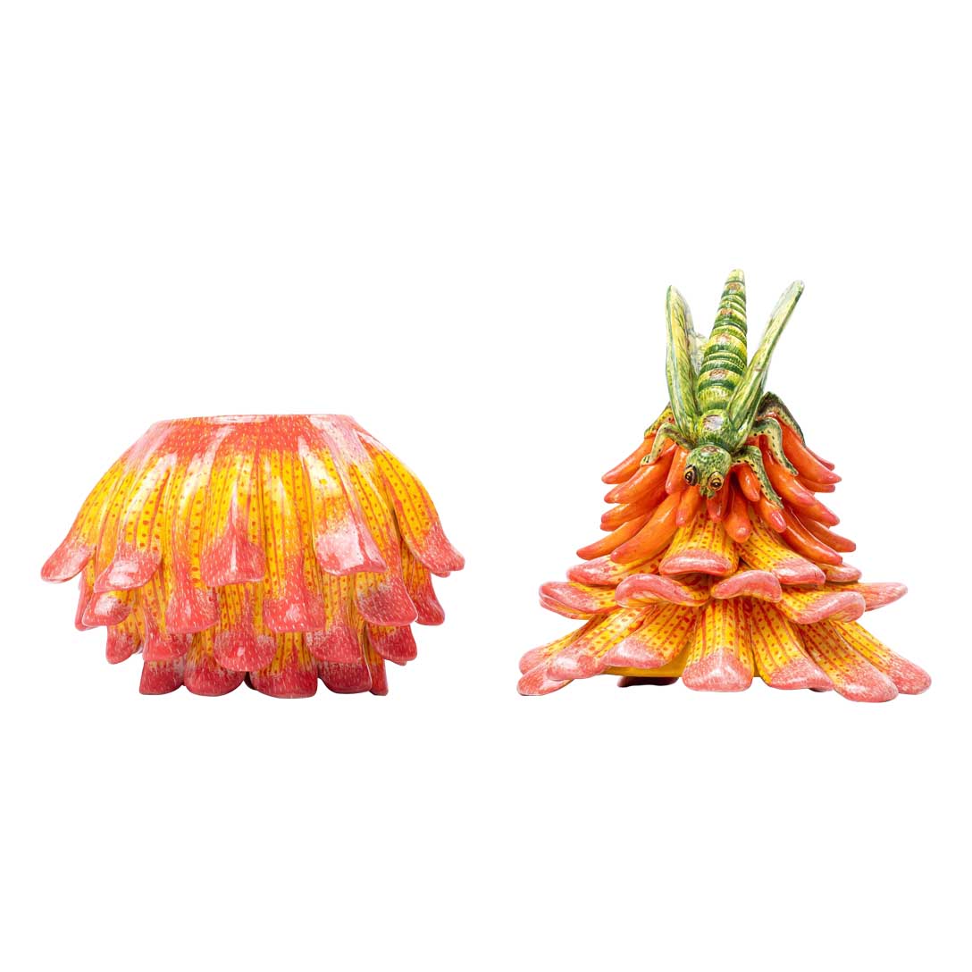 Coral, locust, flower, pink & green jewelry box