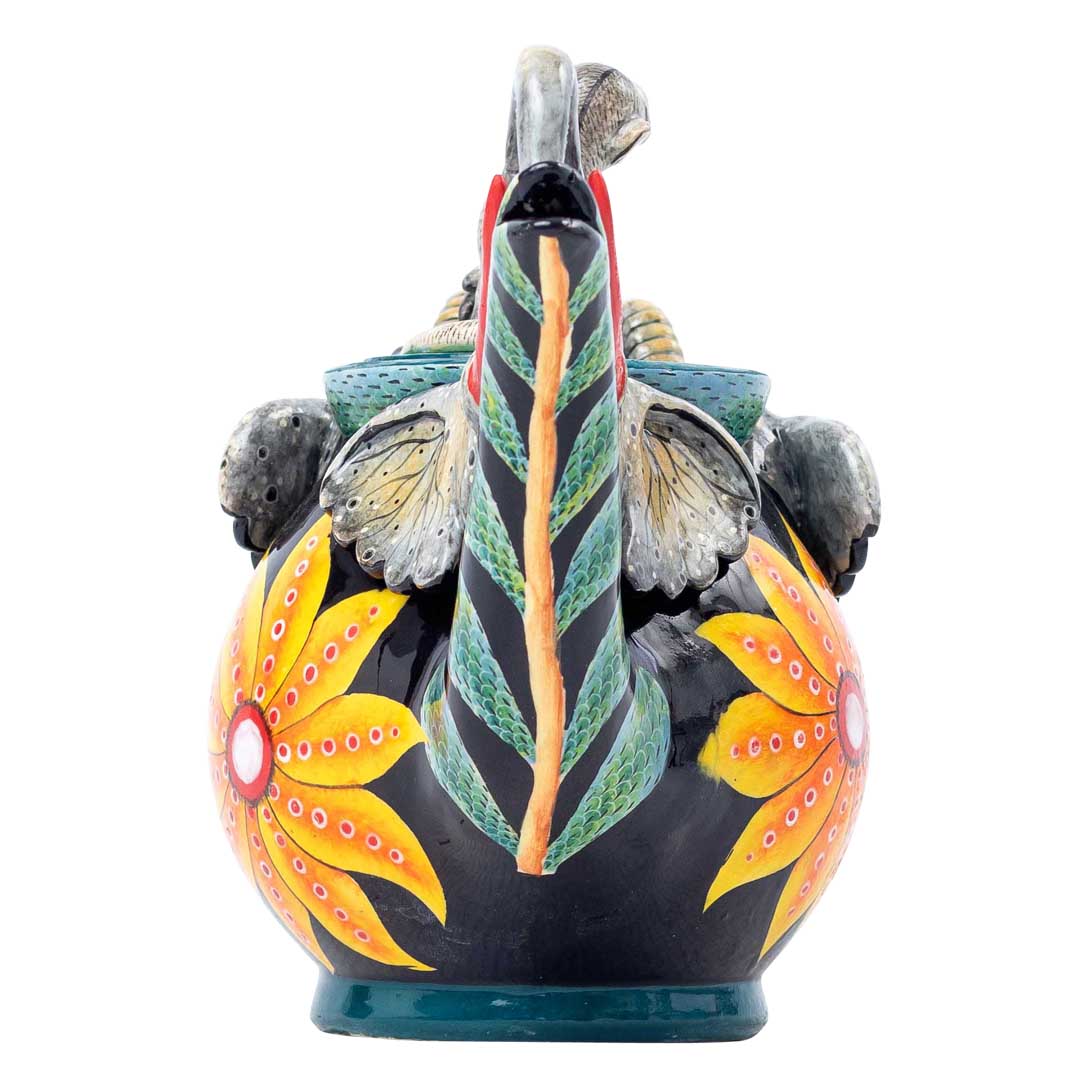 Elephant, monkey, flower, grey, blue, yellow teapot