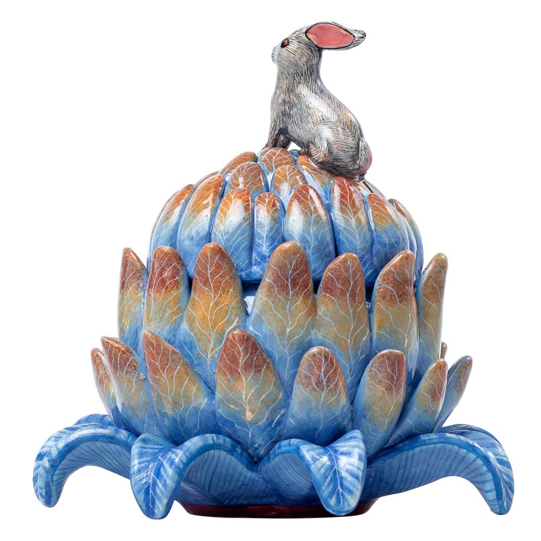 Protea, rabbit, grey & blue jewelry box