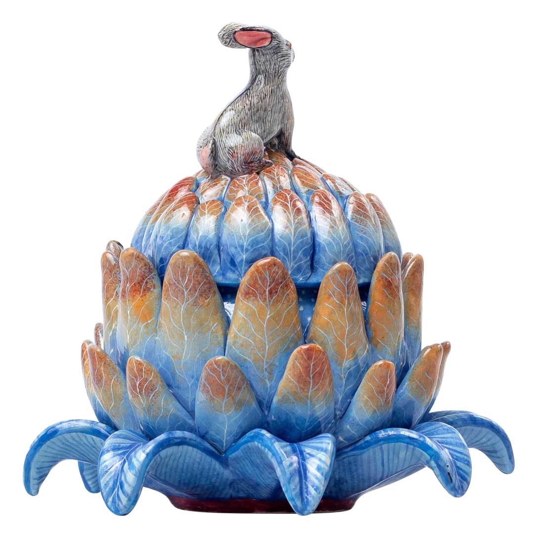 Protea, rabbit, grey & blue jewelry box