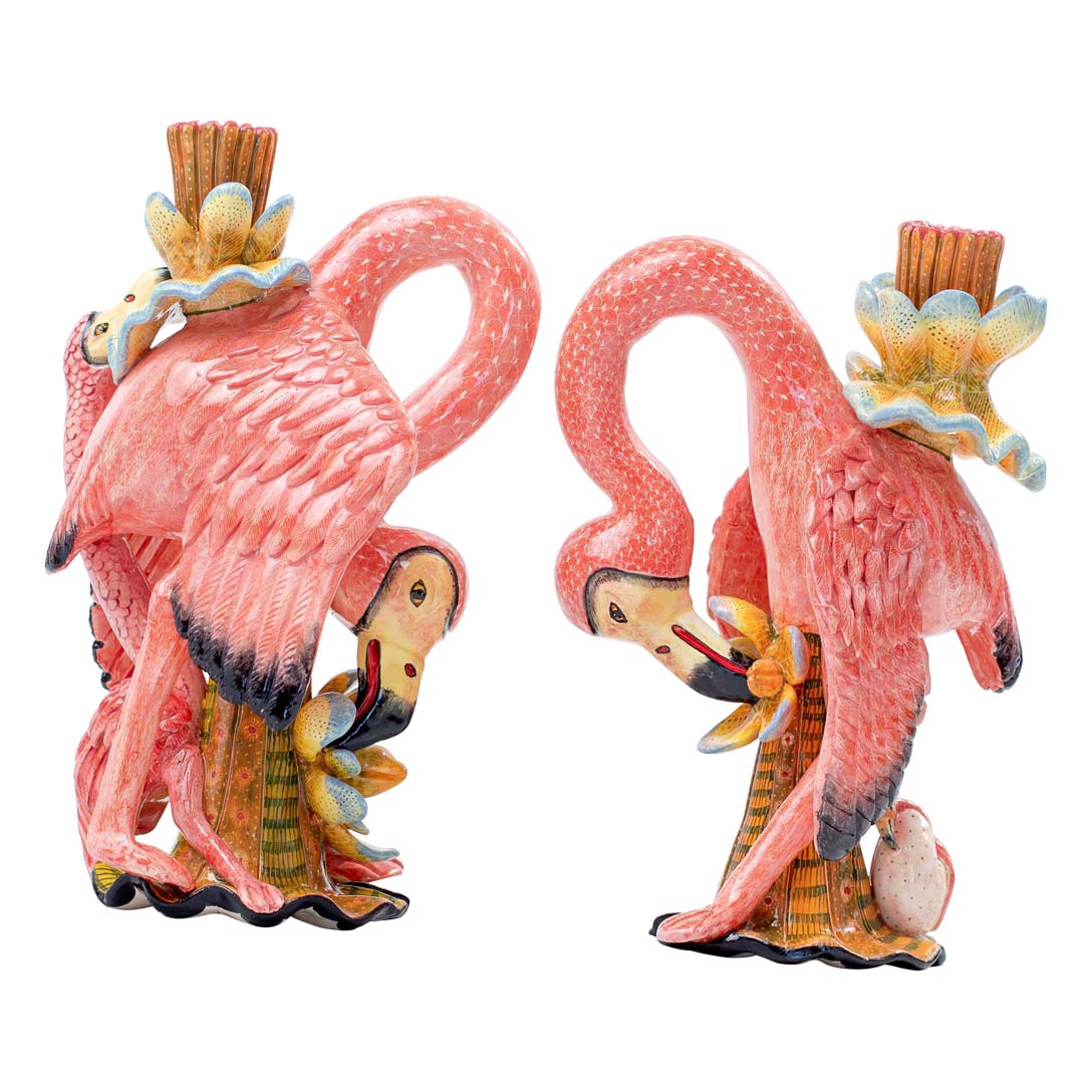 Pair of flamingo candlesticks