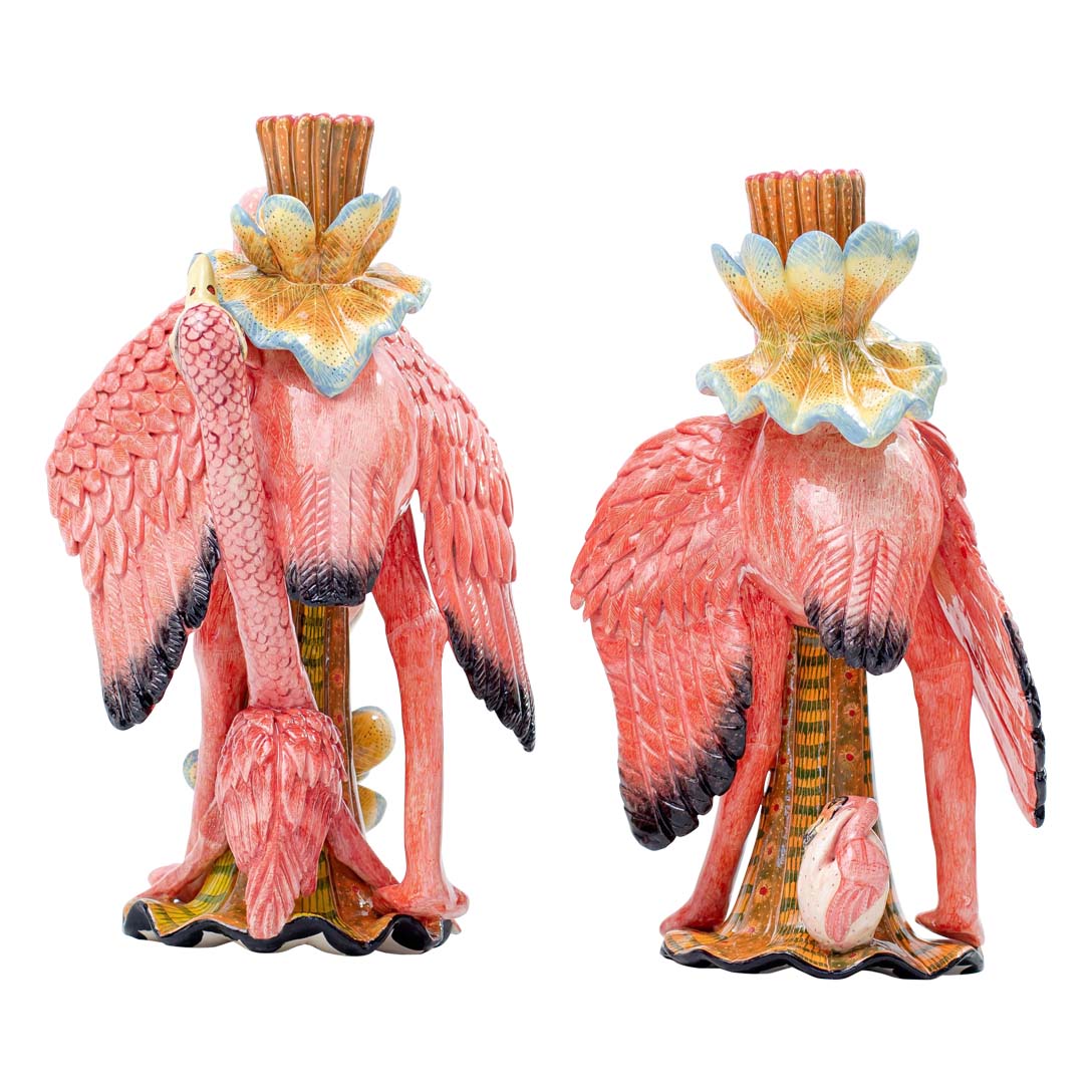 Pair of flamingo candlesticks