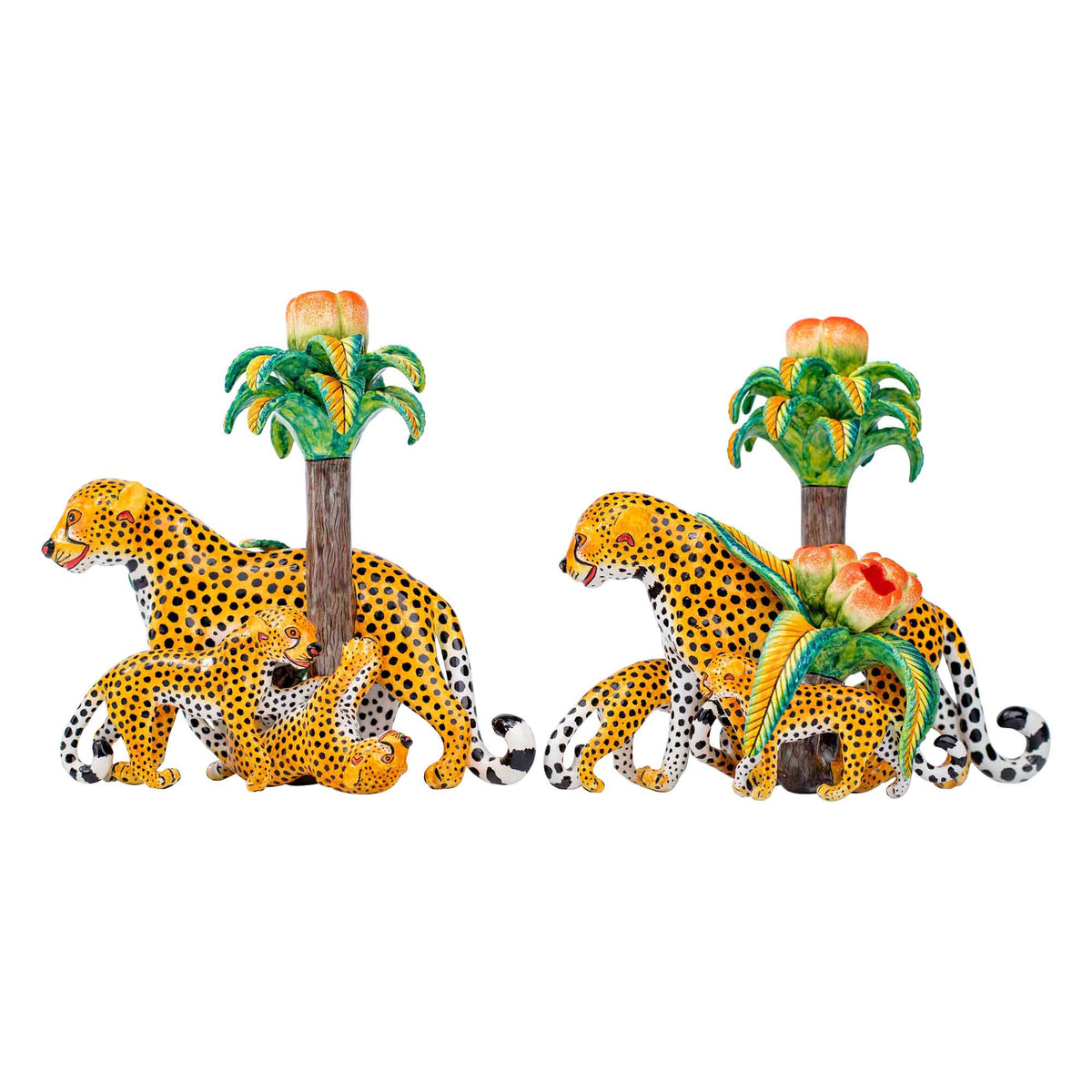 Pair of cheetah candlesticks