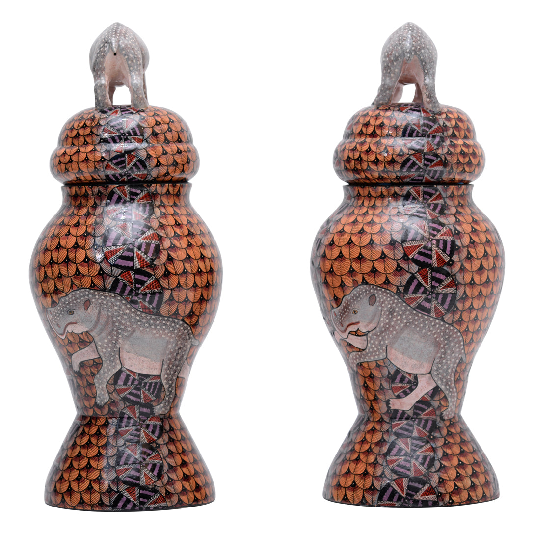 Pair of hippo urns