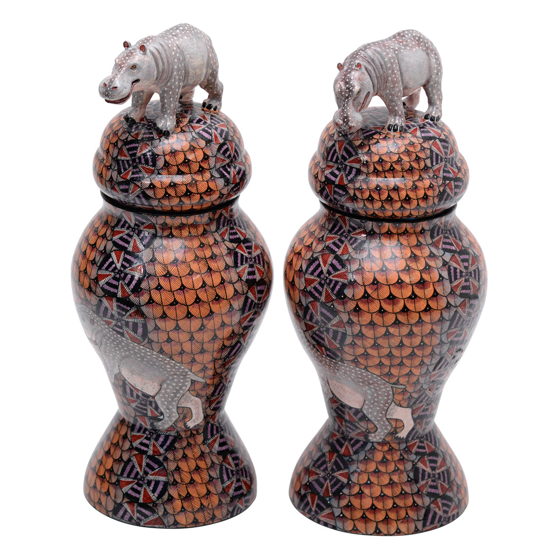Pair of hippo urns