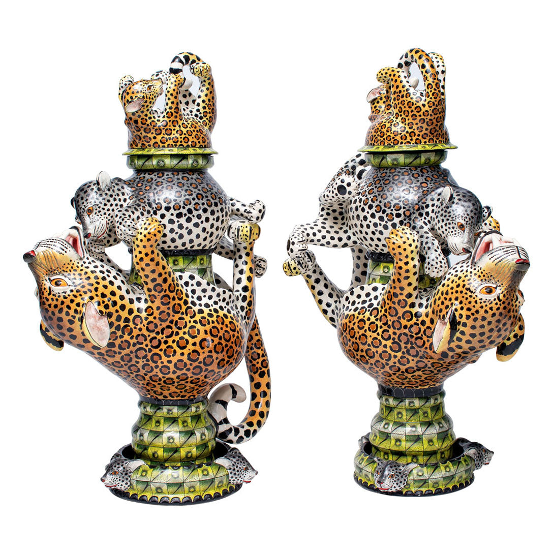 Pair of leopard urns