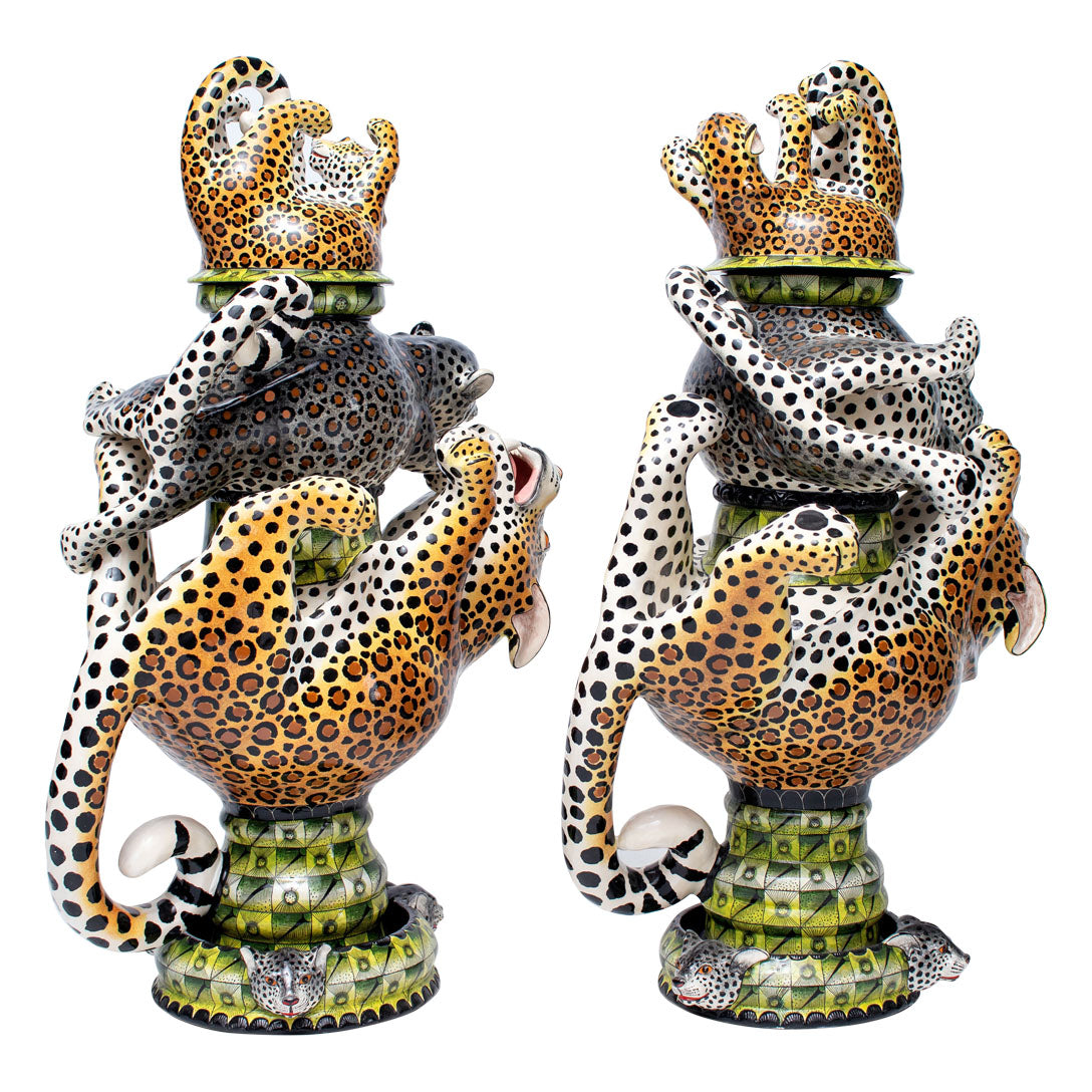 Pair of leopard urns