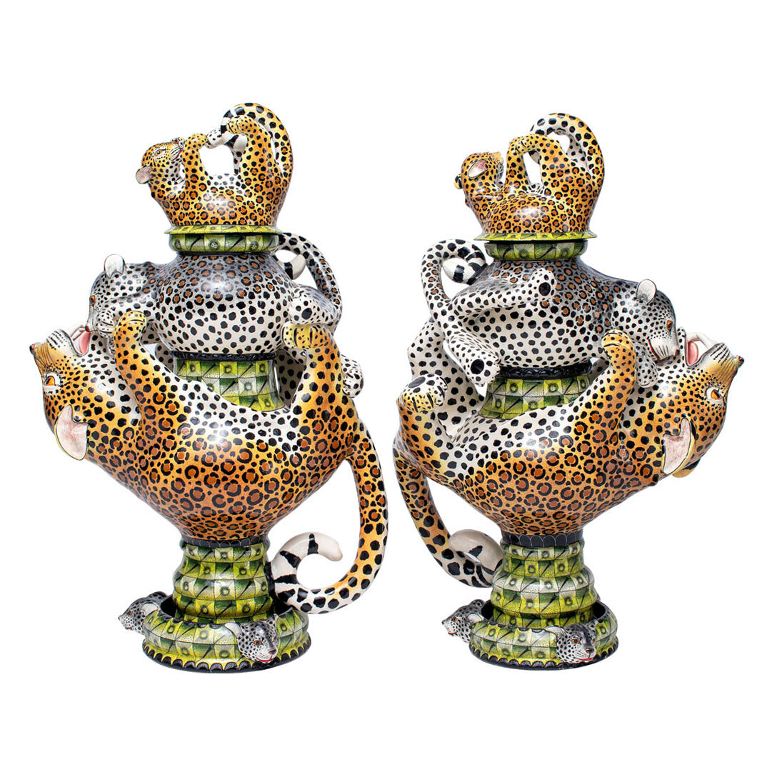Pair of leopard urns