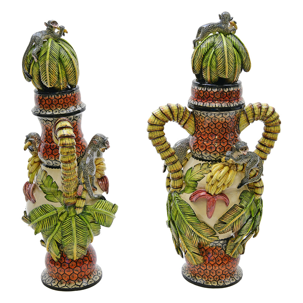 Pair of monkey urns