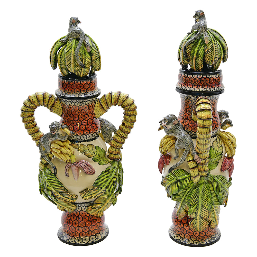 Pair of monkey urns