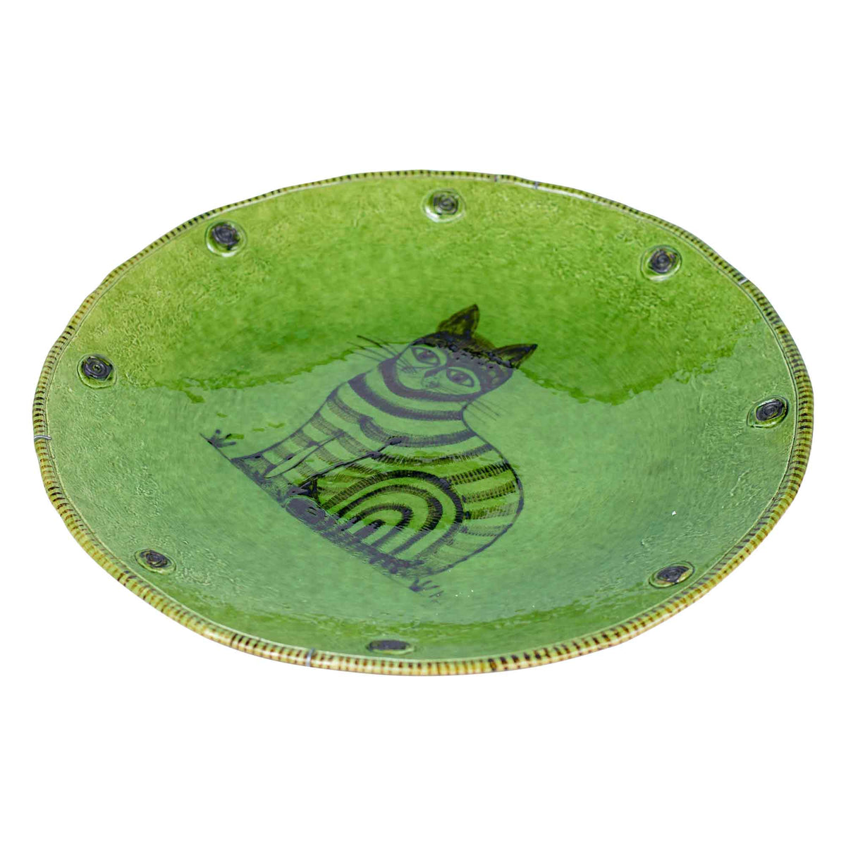 Green glazed cat plate
