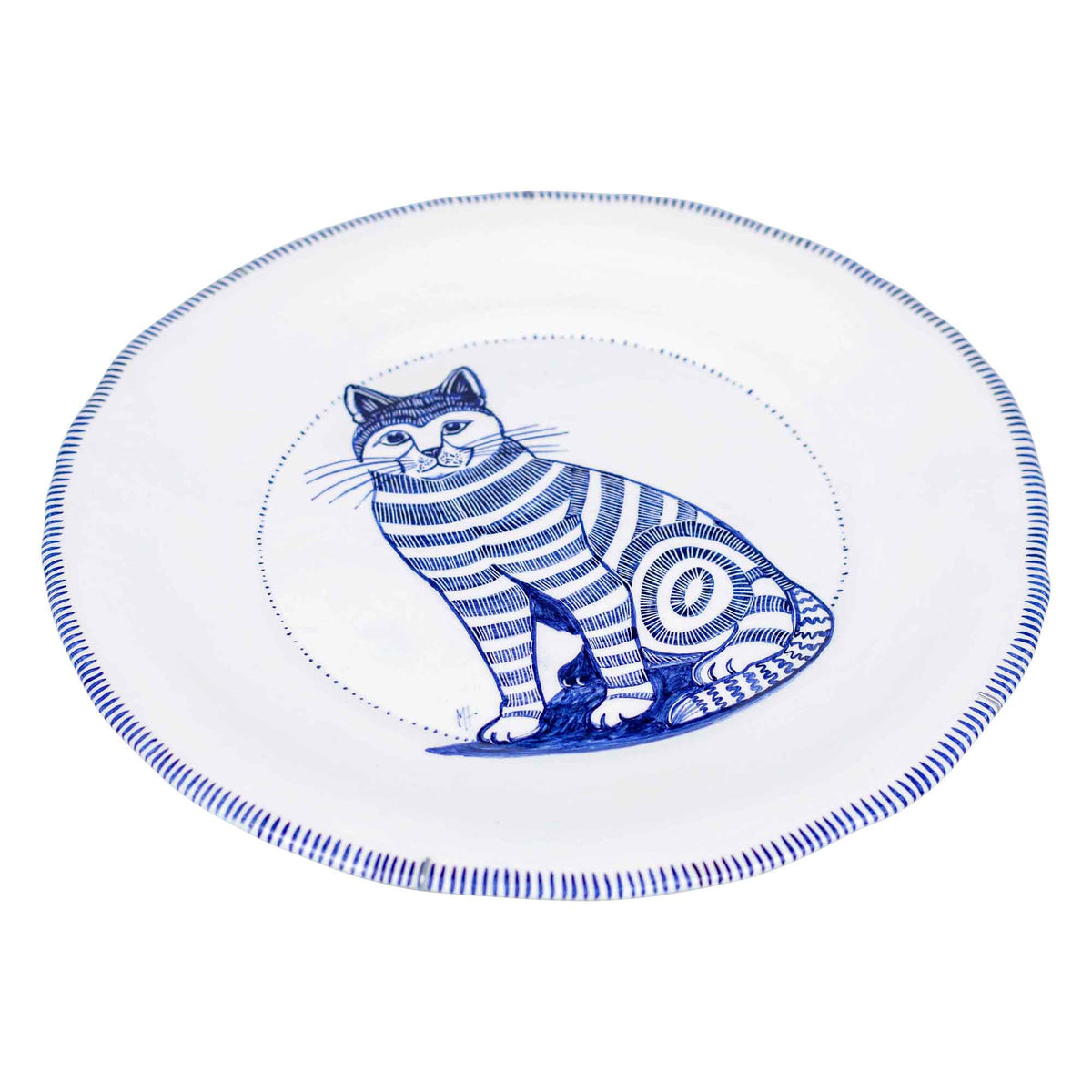 Blue & white cat plate