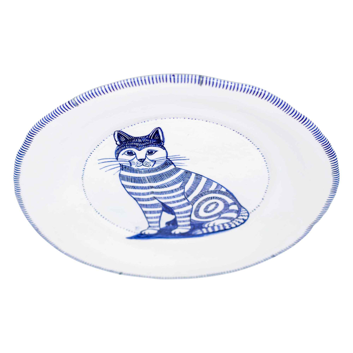 Blue & white cat plate