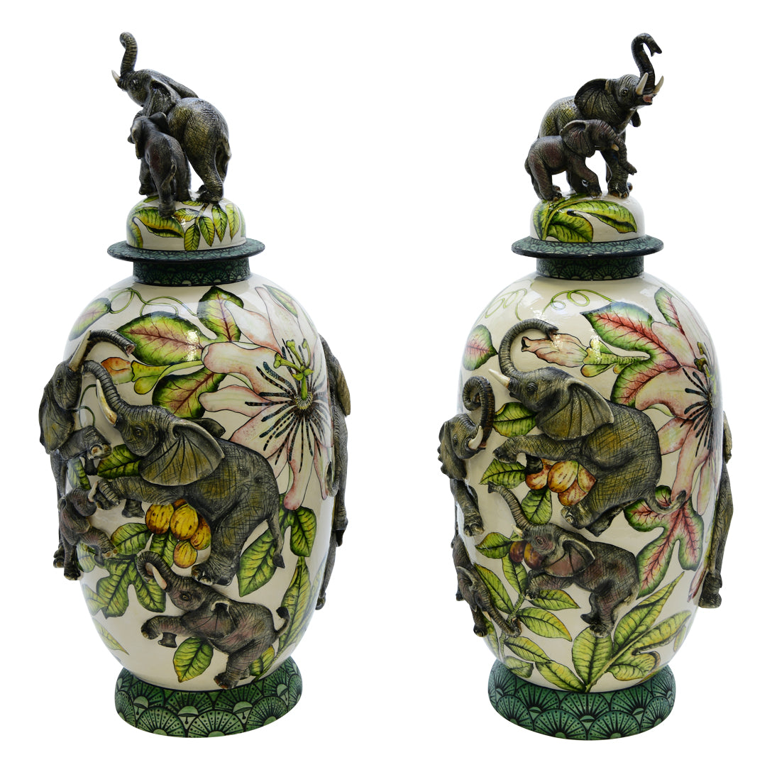 Pair of elephant urns