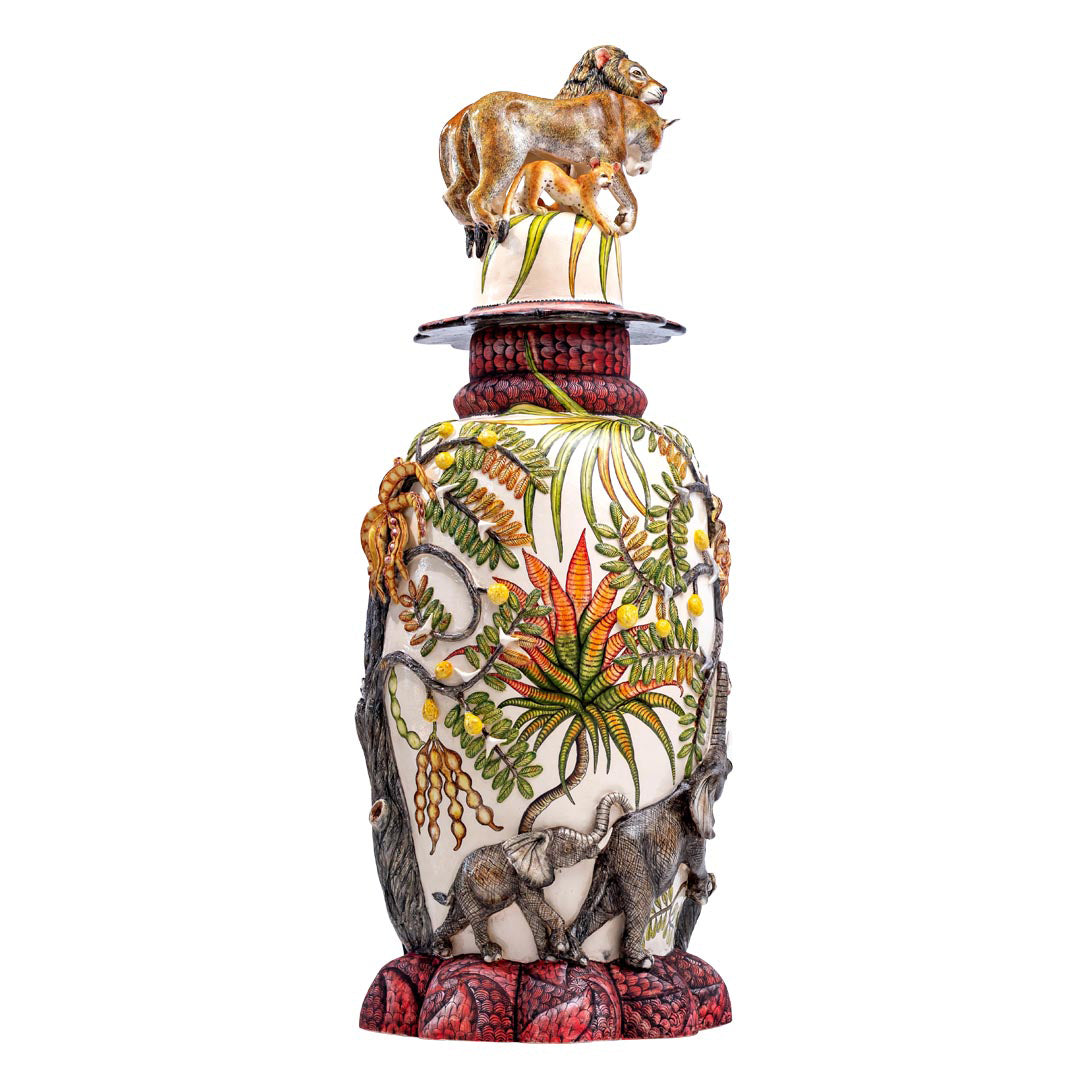 Lion, elephant, giraffe & rhino urn