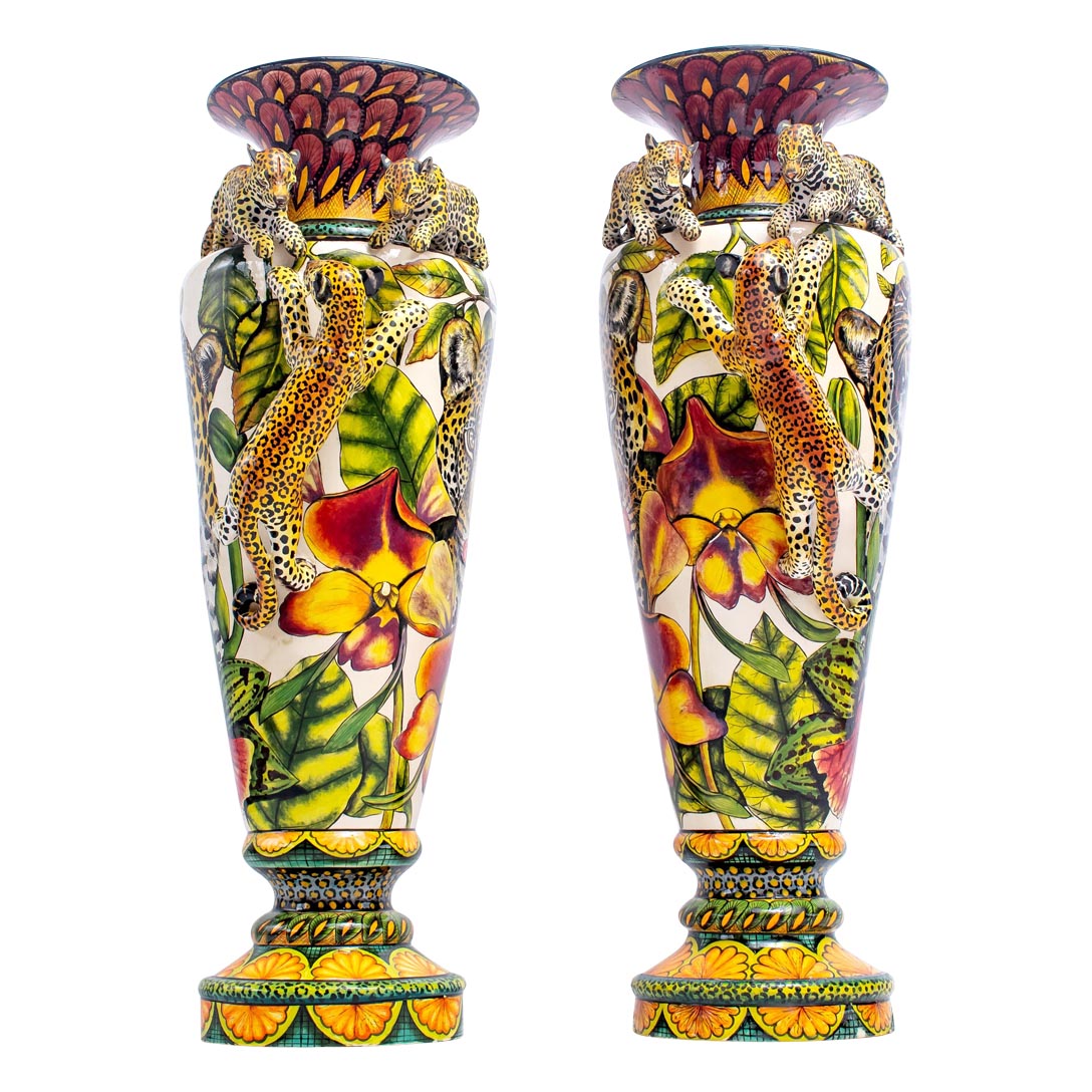 Pair of leopard vases