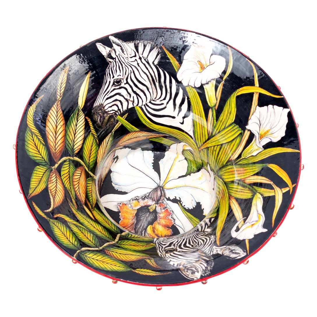Zebra & calla lily flower bowl
