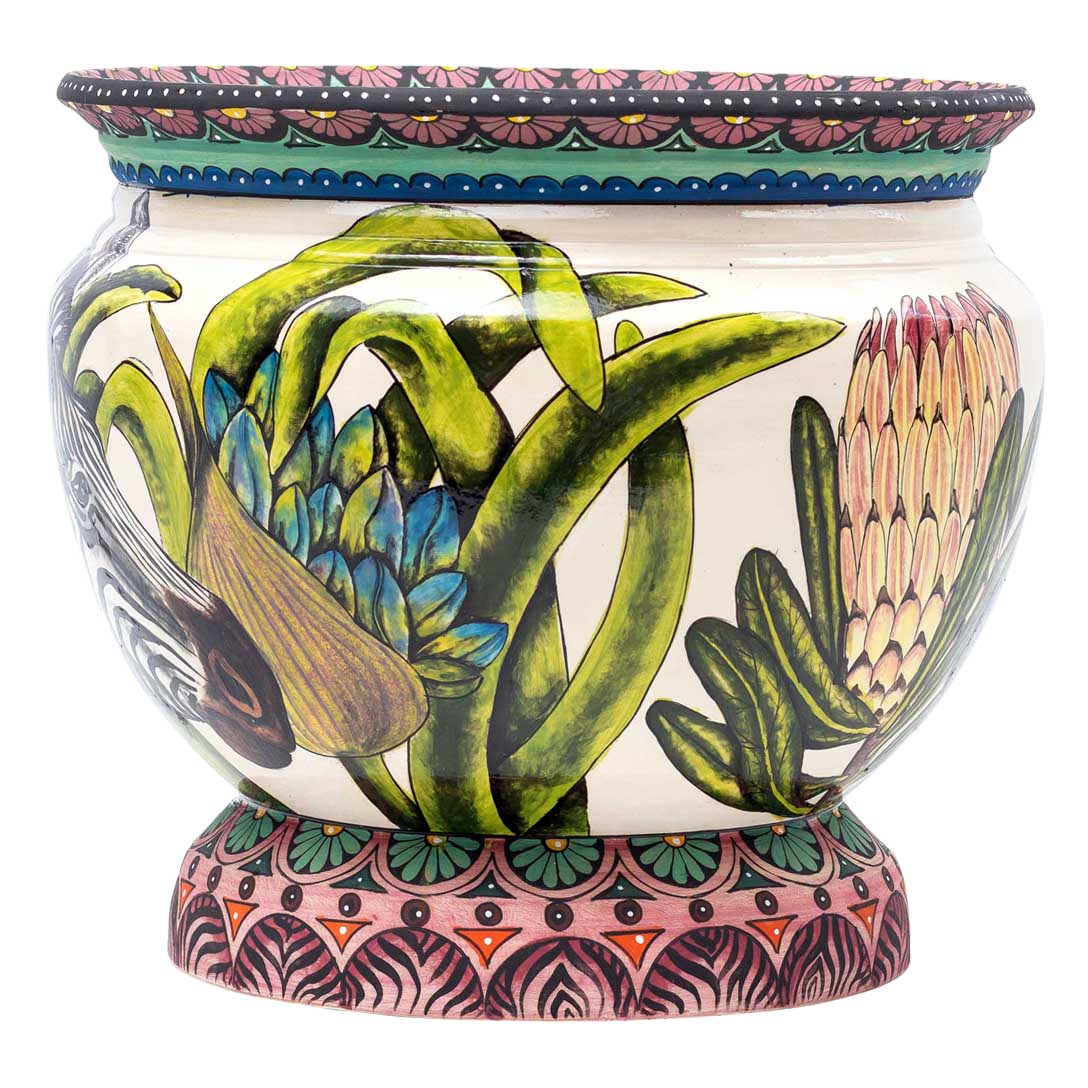 Zebra & protea flowers planter
