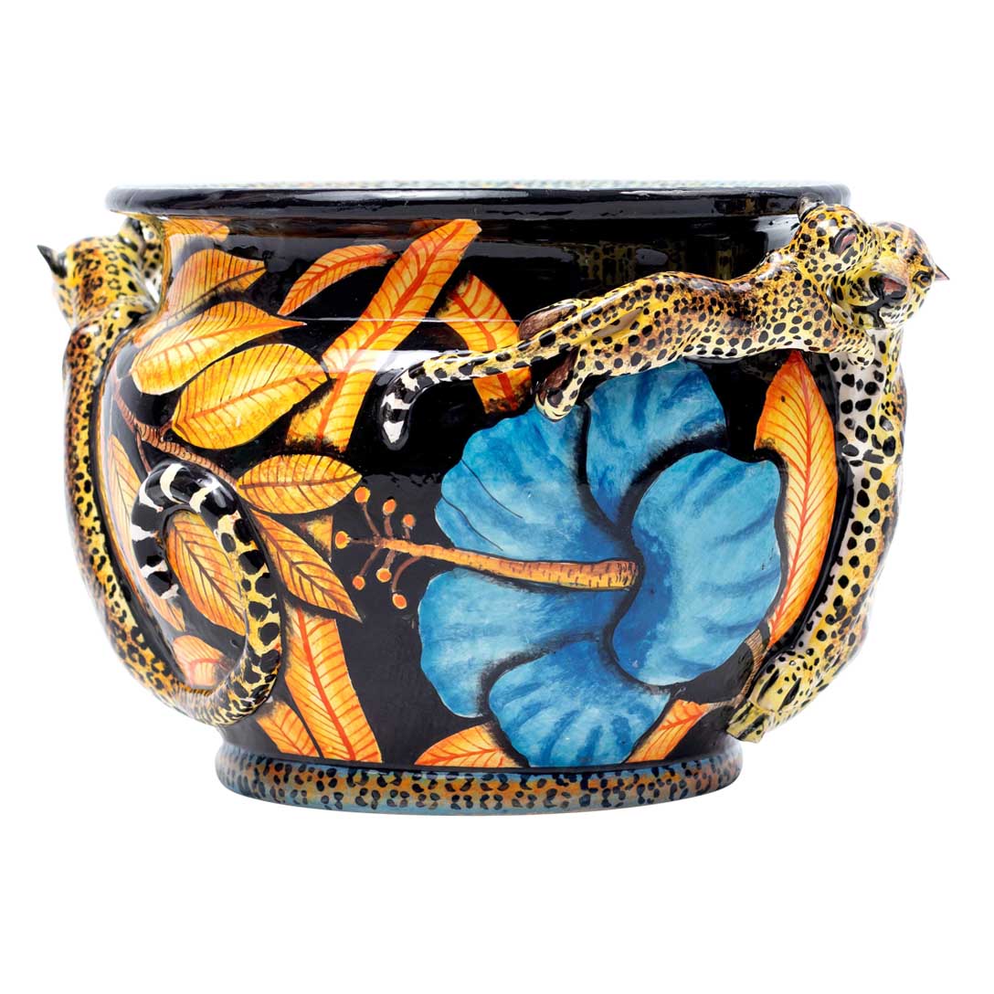 Leopard & hibiscus flower planter